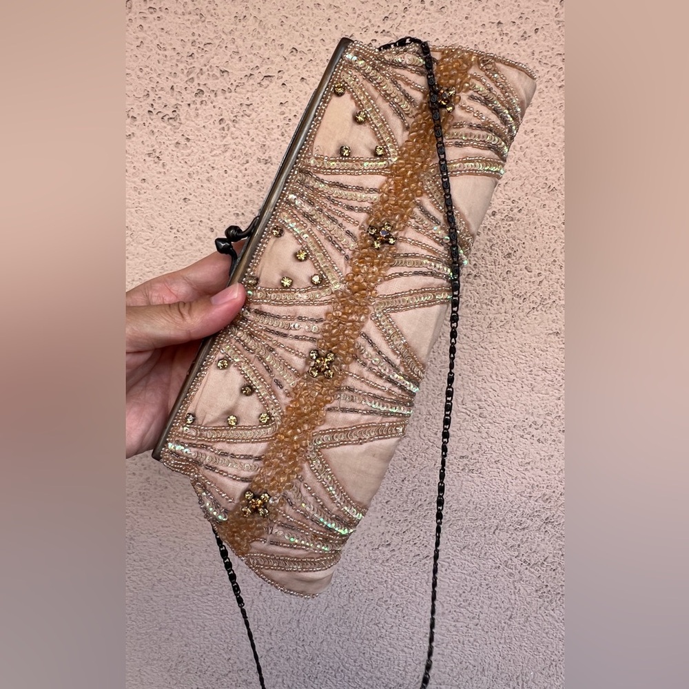 MOYNA NEW YORK Couture Beaded Rhinestones Satin Evening Bag